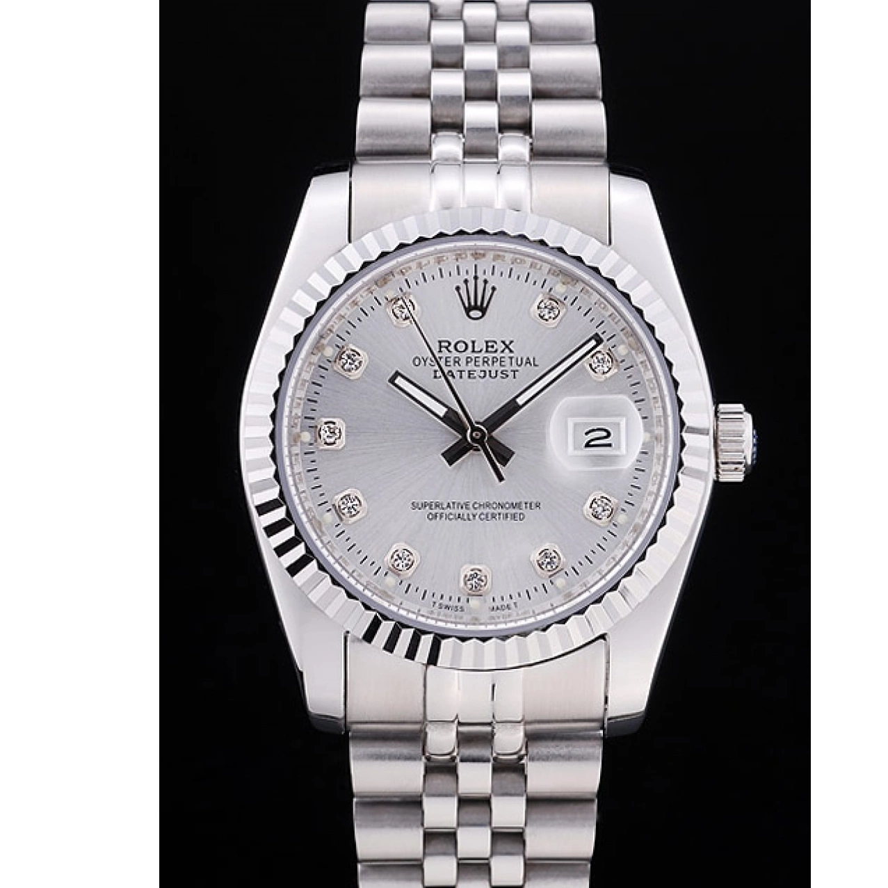 Aaa replica Ribbed 7455 Silver Datejust Diamonds Bezel Rolex Dial 0819